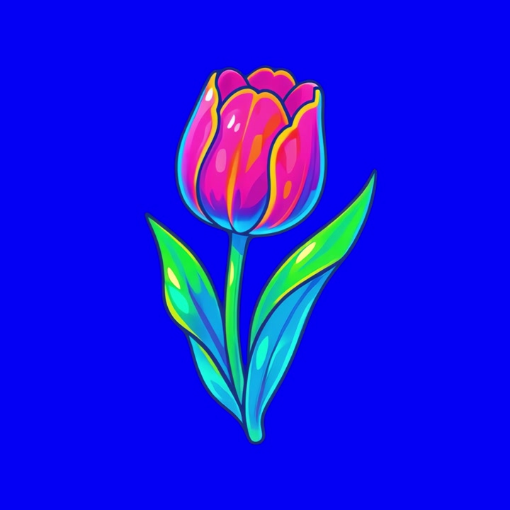 Levende neon-tulipan illustration på ensfarvet blå baggrund
