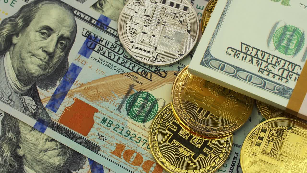 Bitcoins and US Dollar Bills