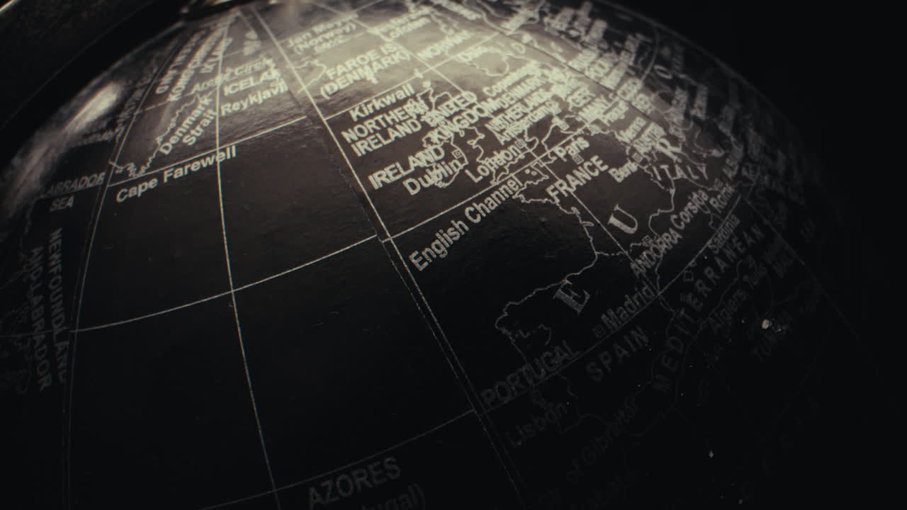 Close-up view of a vintage world globe