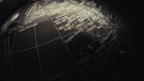 close-up view of a vintage world globe