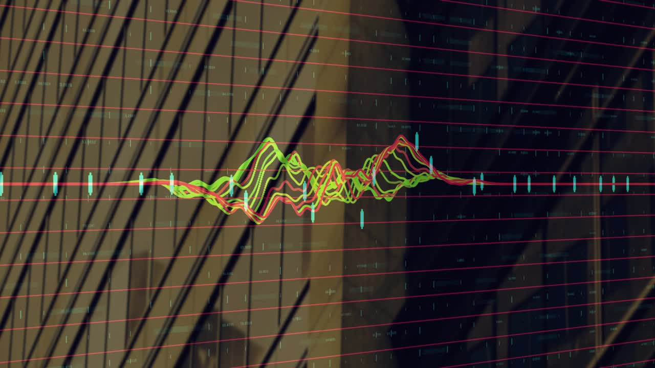 On loading UI multicolor waveform traces converging oscillating rising visualizing data trends