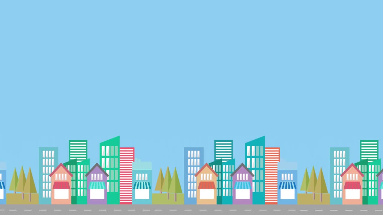 animación del paisaje urbano contra un fondo azul