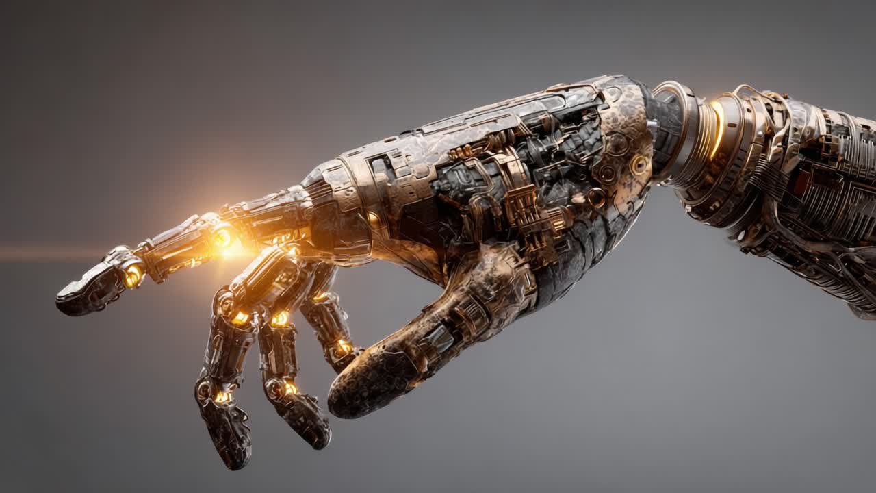 A Close-Up View of a Sophisticated Robotic Hand Displaying Intricate Mechanical Design and Luminous Elements, Symbolizing Advanced Technology and Future Potential