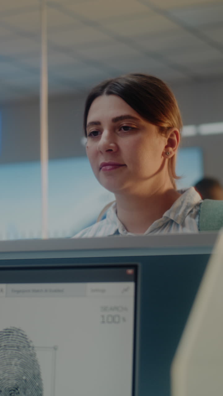 Woman Checking Fingerprint Identification on a Computer