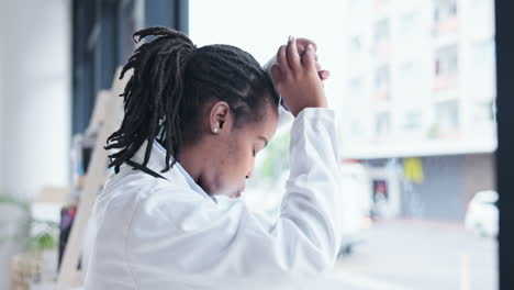 Window,-doctor-or-black-woman-with-stress-thinking