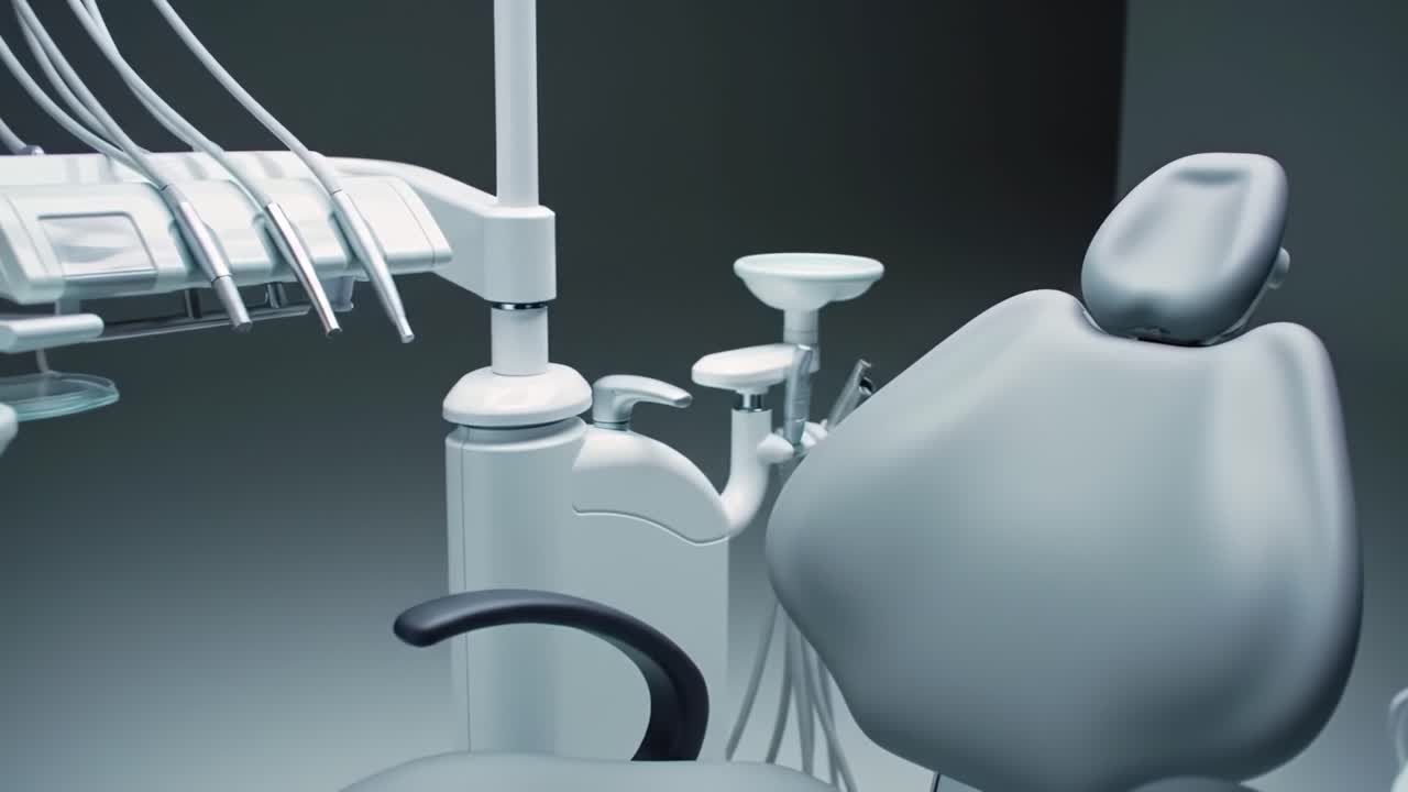 A Sleek and Modern Dental Examination Chair and Equipment Setup, Perfect for Providing Comfortable Care During Oral Health Treatments and Check-ups