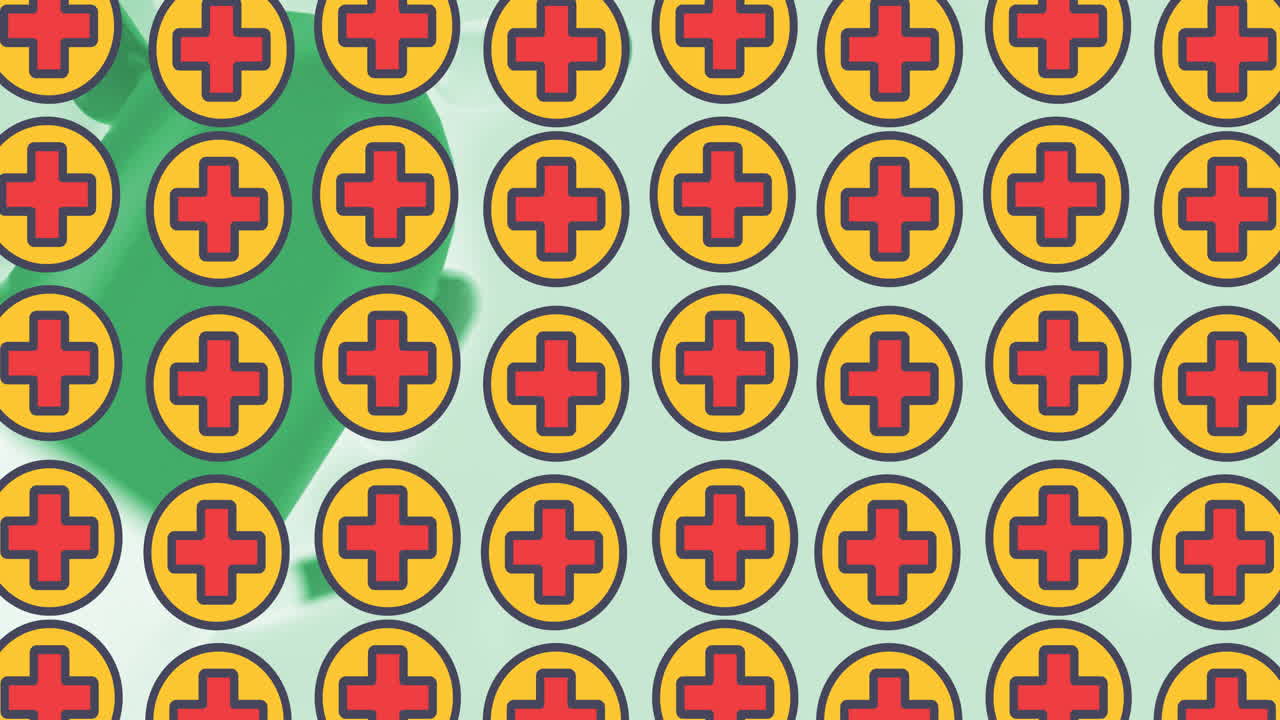 animación de iconos de cruz roja sobre las células del virus