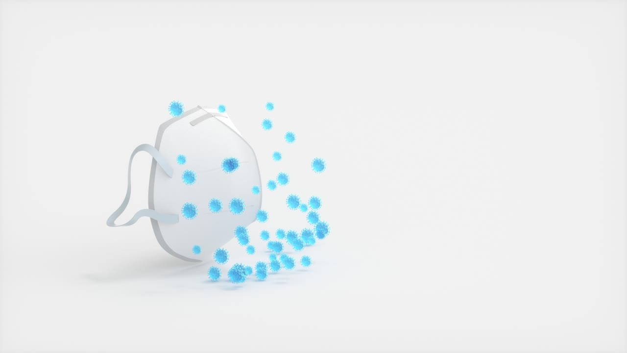 virus y máscara, infección y prevención, renderización en 3d.