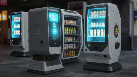 modern vending machines revolutionizing snack distribution with technological innovations and user-friendly interfaces in a contemporary setting
