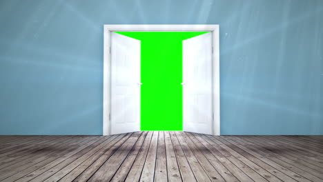 door opening to green screen