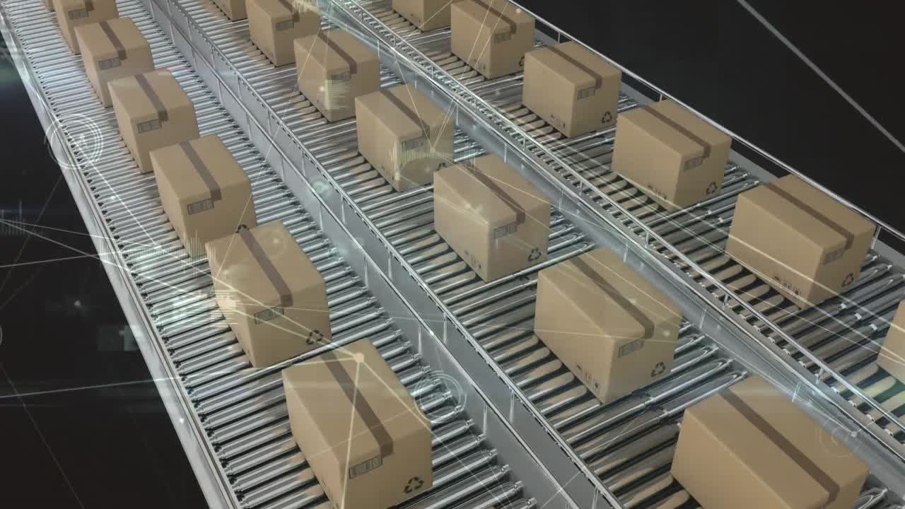 데이터 프로세싱과 함께 컨베이어 벨트에 대한 패키지