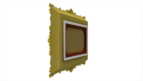 금색 그림 프레임은 색 배경에서 회전합니다. tv 소음과 녹색 화면과 함께 3d 애니메이션.