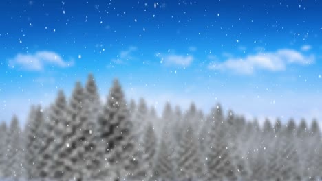 Animation-of-snow-falling-over-winter-landscape-background