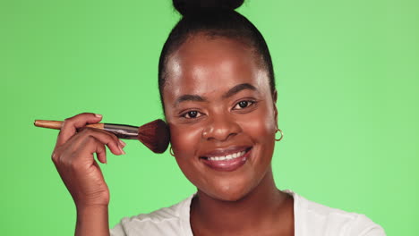 black woman, green screen and makeup brush