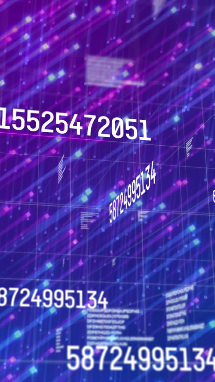 animación de números cambiantes sobre luces azules y rosadas en movimiento