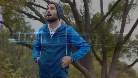 man exercising in park with fitness tracking animation over him