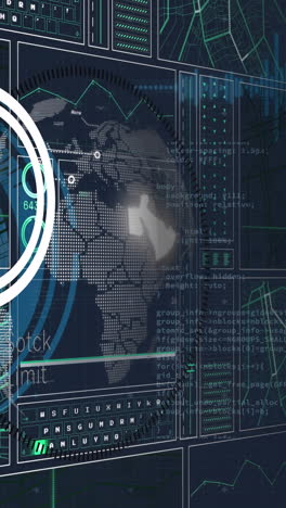 animación del procesamiento de datos y globo sobre fondo negro