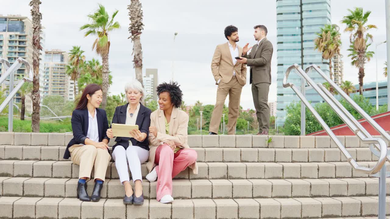 Business people meet outdoors