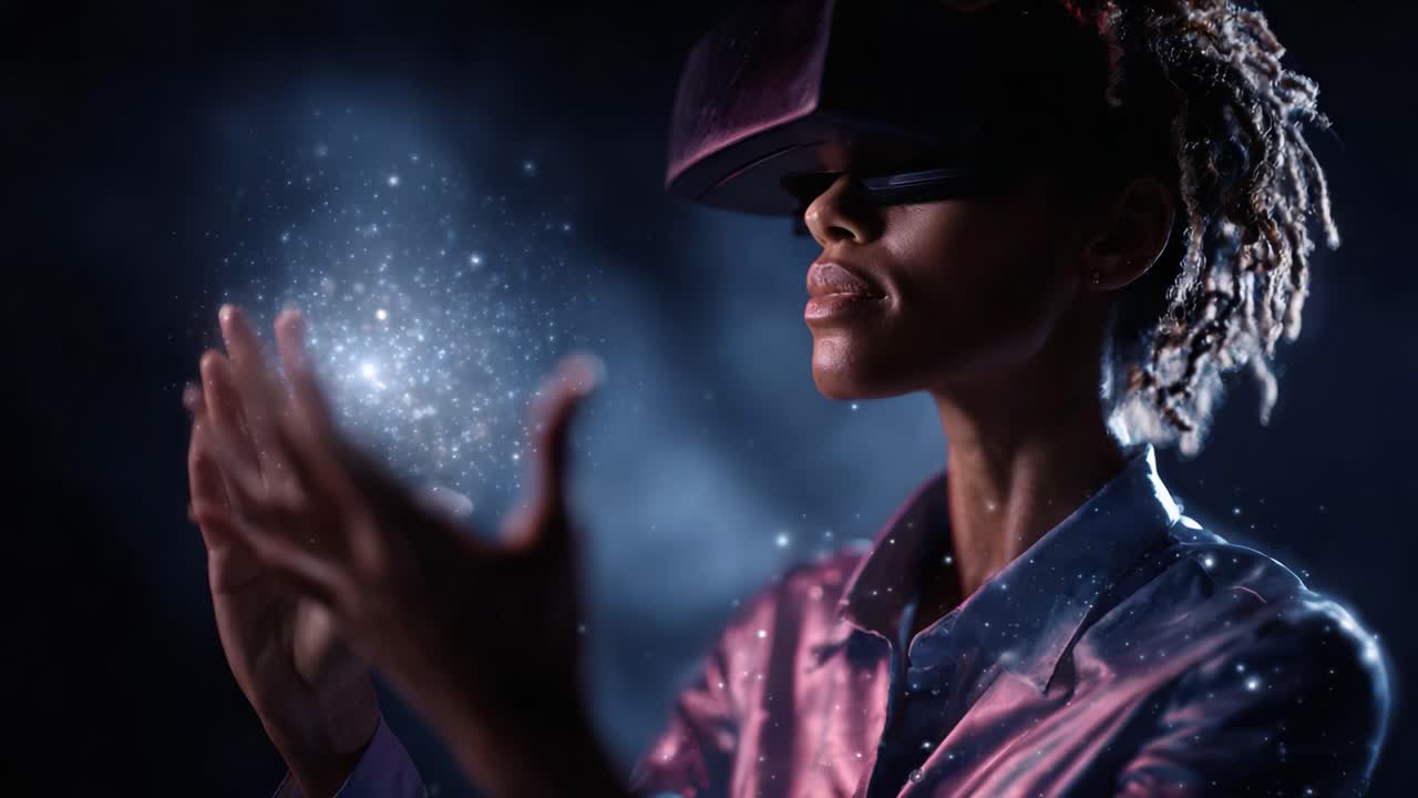 A user fully immersed in virtual reality, showcasing a captivating interaction with a glowing orb, embodying the seamless blend of technology and imagination