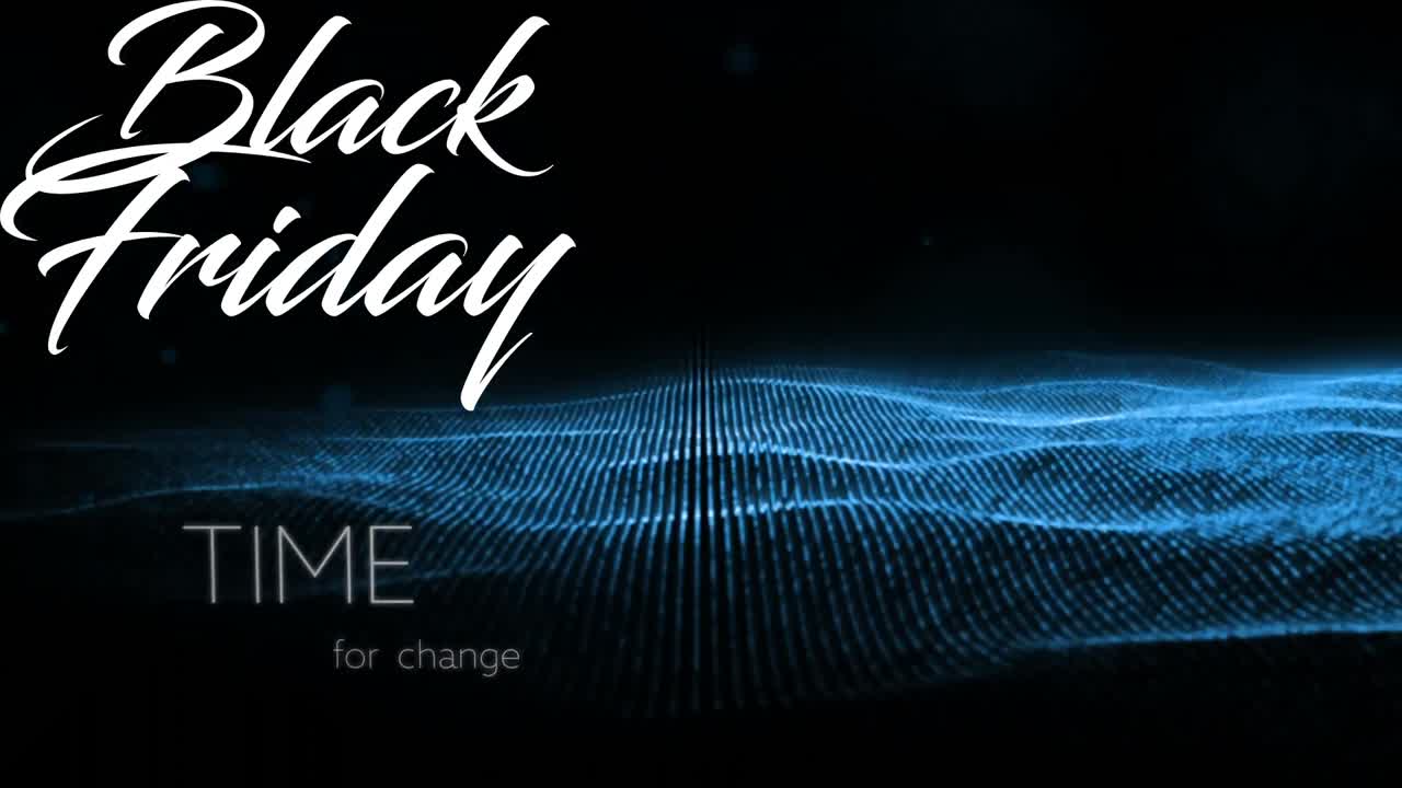 Animation af Black Friday og tid til forandring på blåt glimmer over sort baggrund