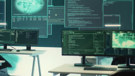 sala de vigilancia vacía de alta tecnología para el monitoreo de seguridad cibernética
