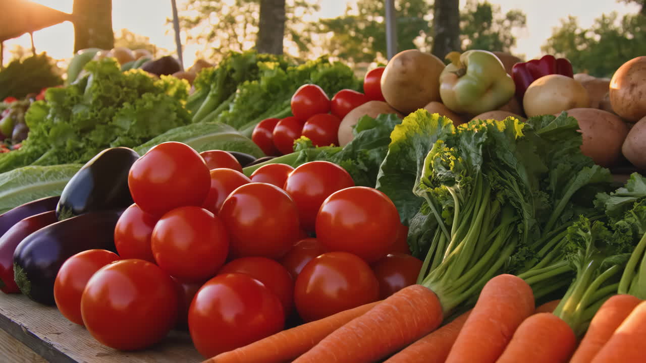 Abundant Fresh Vegetables at a Farmers Market Stall