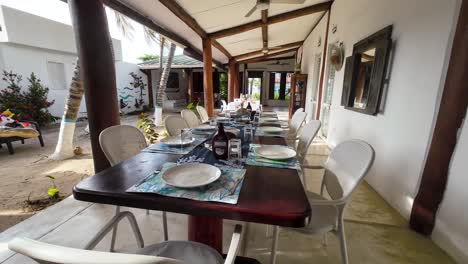 colorful tropical breakfast on the table at outdoor colonial house, venezuela