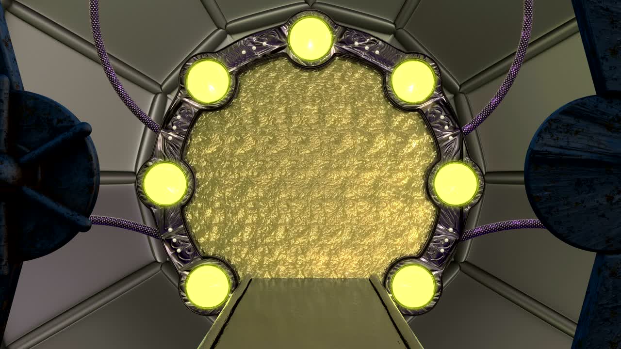 iron rusty hatch는 우주선 풍경 장면에 대한 파노라마 뷰를 열고, 포털과 함께 공상 과학 복도의 3d 추상적인 배경, 기술 제목과 배경에 대한 미래 기술 추상적 vj.