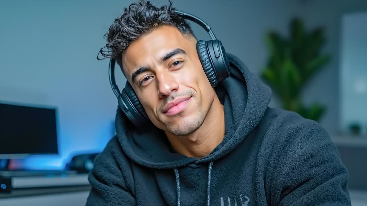 A man wearing headphones sitting in front of a computer
