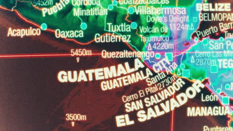 close-up of a map of central america