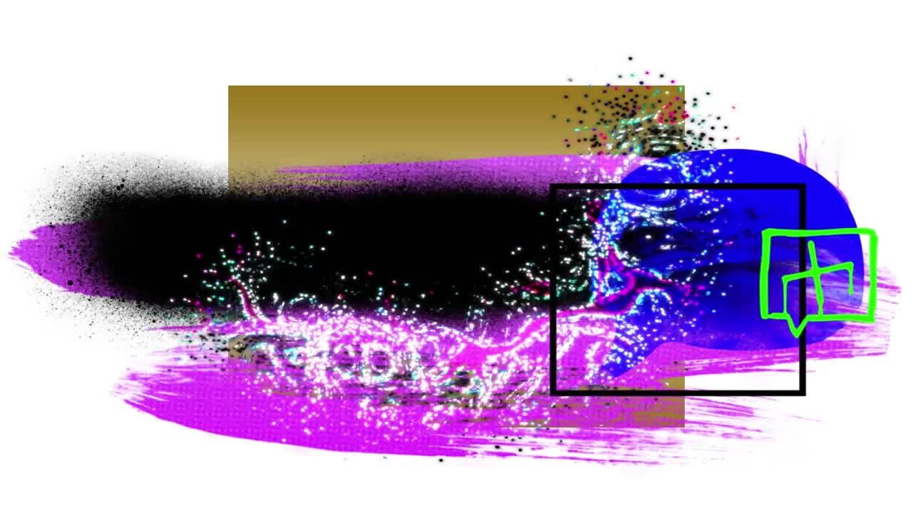 ⁇ 색 배경 위에 다채로운 움직이는 기하학적 그래픽의 애니메이션