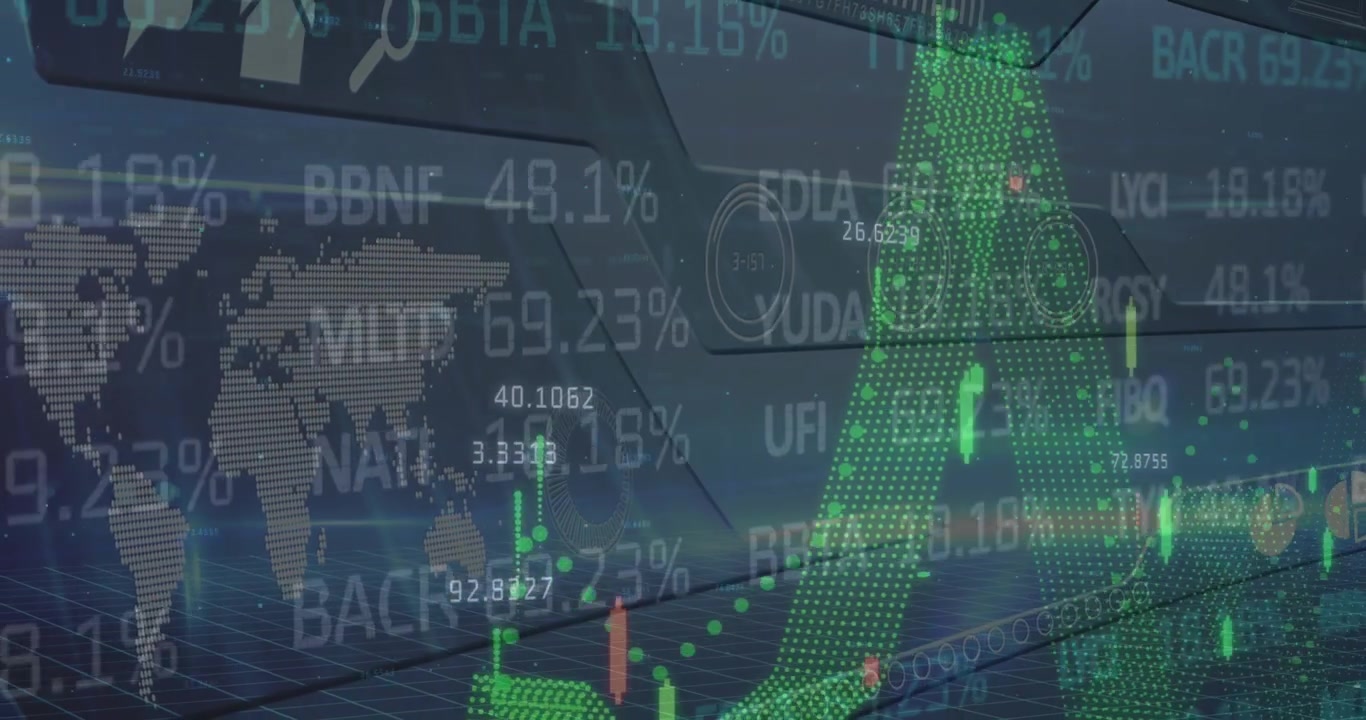 Animation of graph over world map and financial data processing
