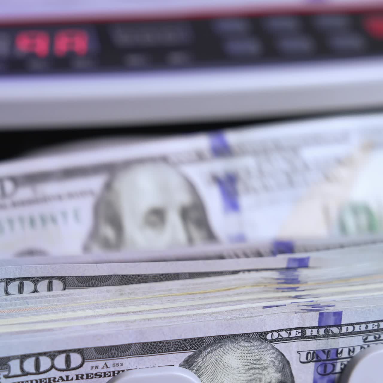 Counting machine for USD dollar paper banknote. Automatic mechanism for bank financial operations