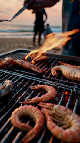 shrimp bbq at the beach sunset