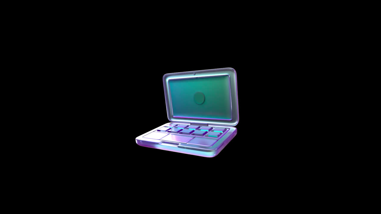 Animated 3D Iridescent Laptop Rotating on Black Background