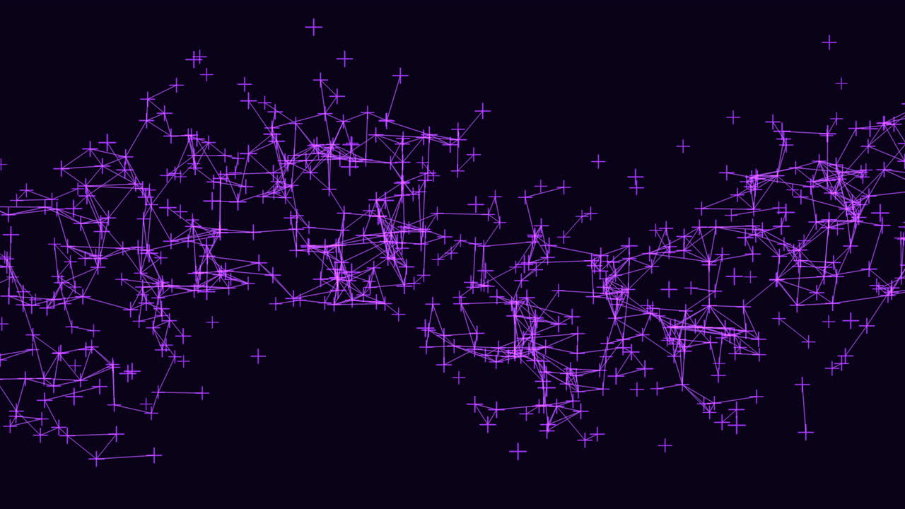 A stunning visualization of a celestial network under the night sky, showcasing glowing stars interconnected by vibrant purple lines with planets scattered around