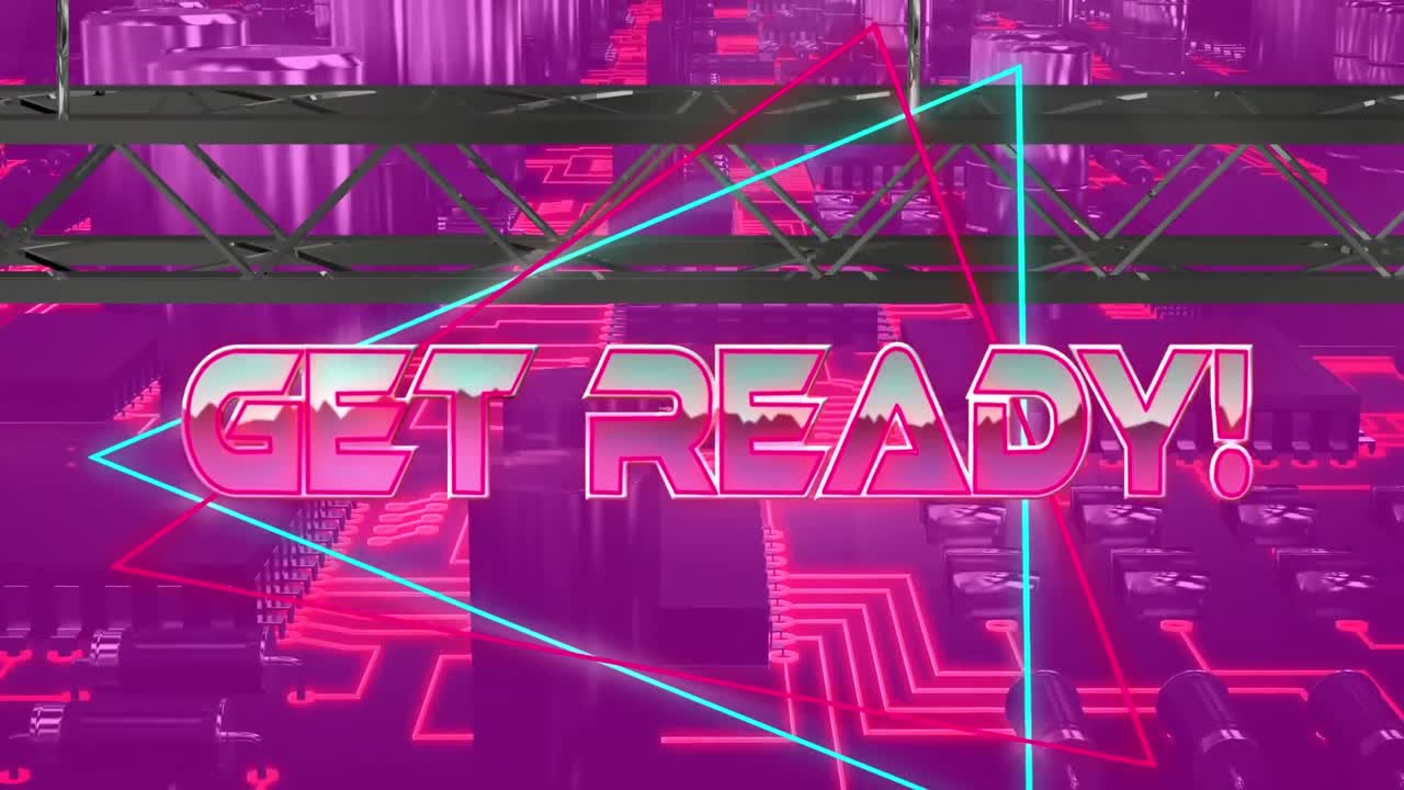 기하학적 모양과 프로세서 코어 위에 준비된 텍스트의 애니메이션