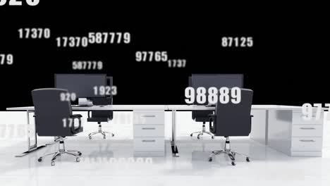 Animation-of-numbers-over-office-desks-over-black-background