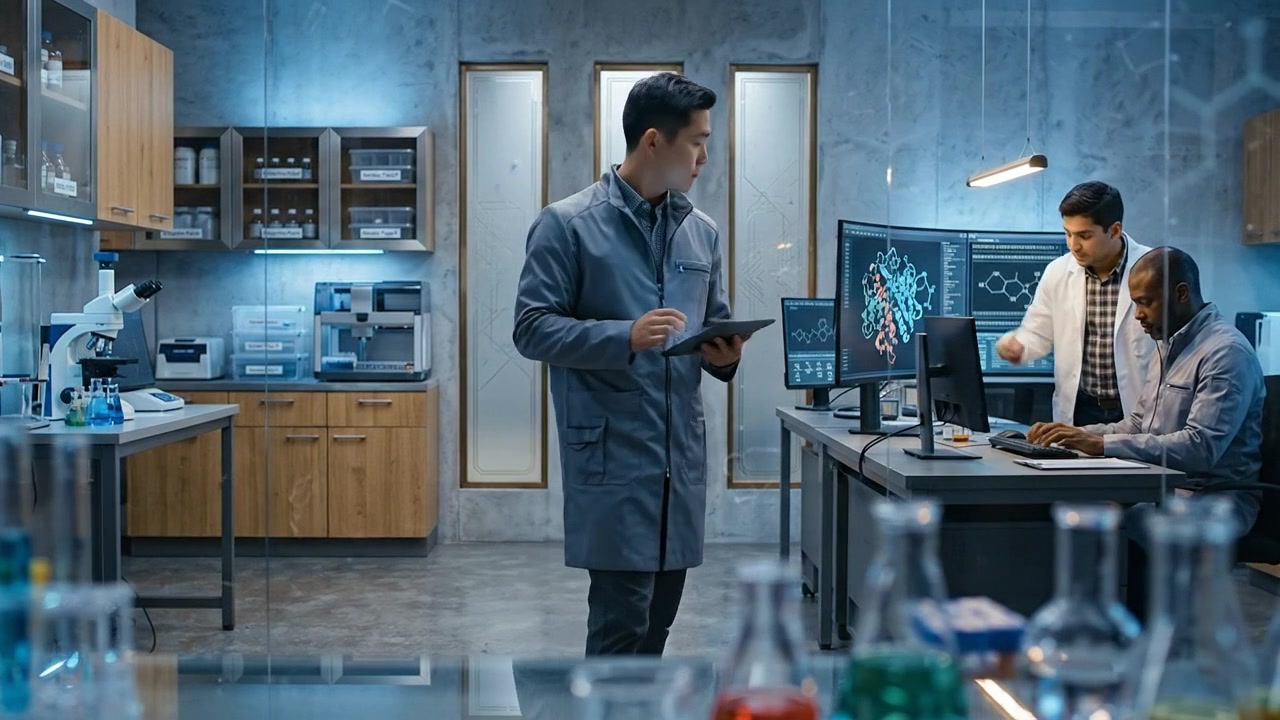 Technology Team Working in Modern Control Room With Digital Screens