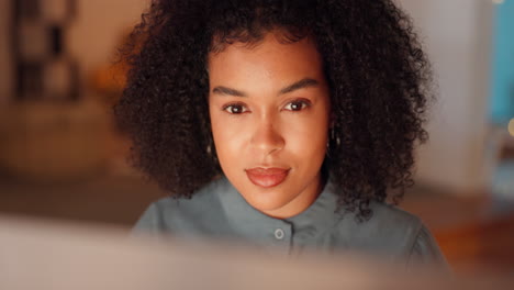 Night,-serious-and-computer-with-black-woman