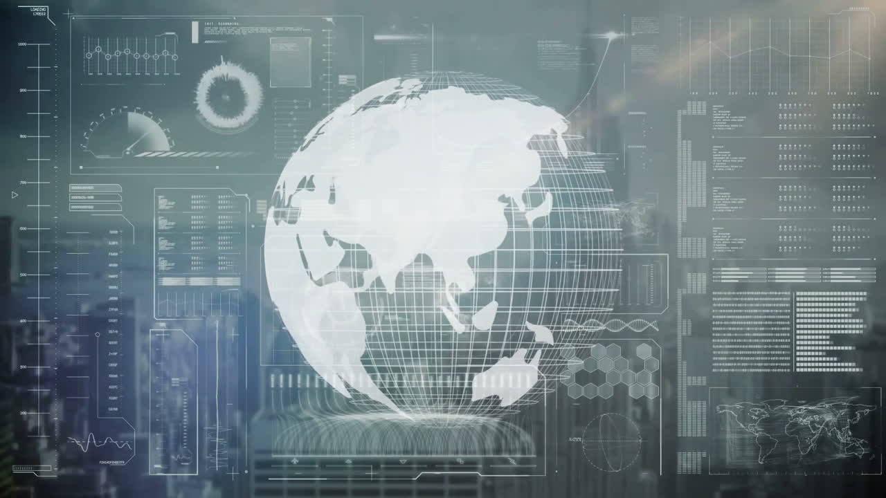 Spinning globe with data processing