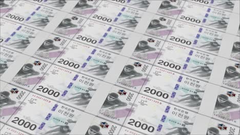 Impresión-De-Billetes-De-2000-Wones-Surcoreanos-Mediante-Una-Prensa-De-Dinero