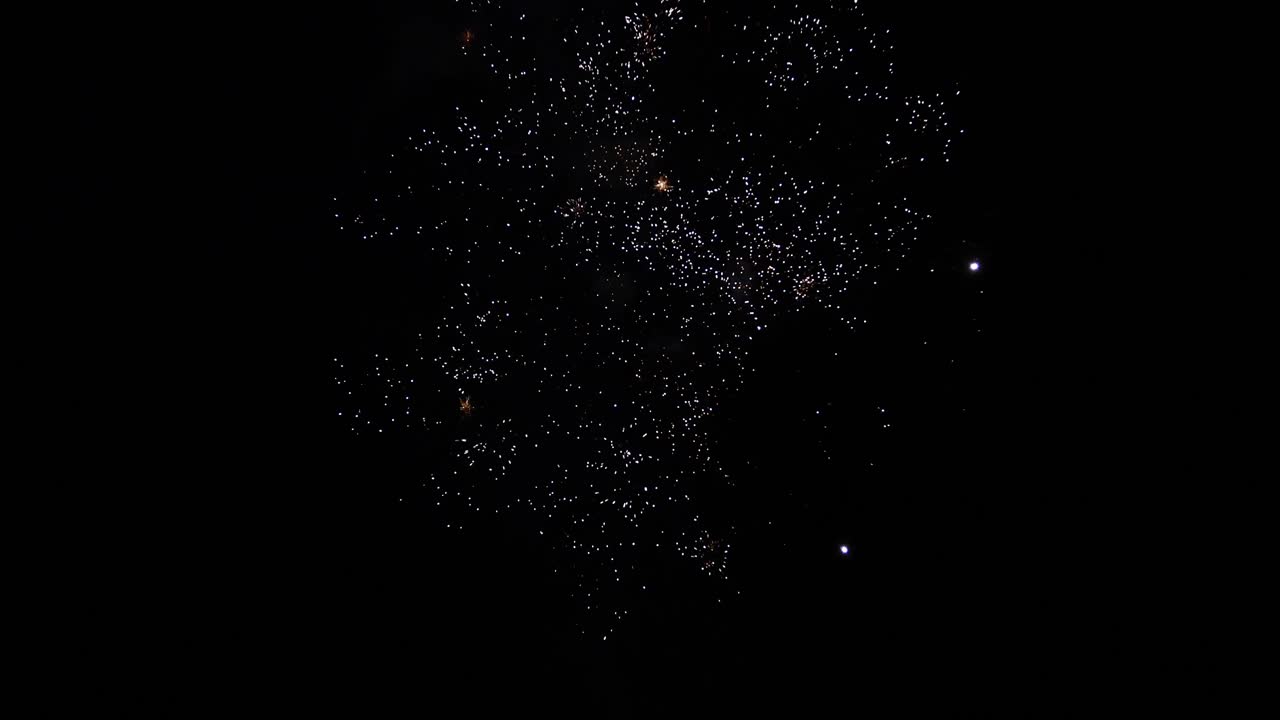 Static video of fireworks. Several different types can be seen exploding