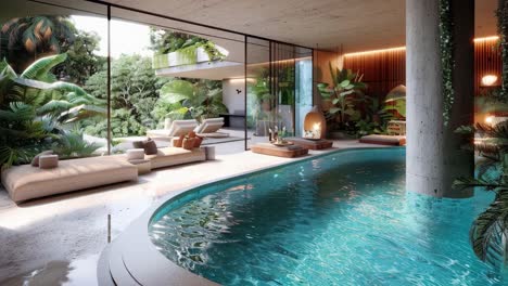 modern tropical house with indoor pool