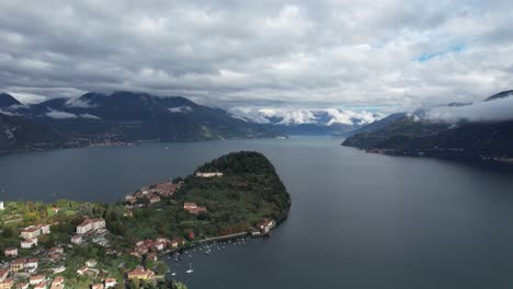 flying above the town of bellagio, lake como, italy