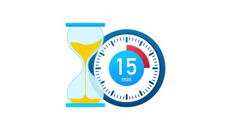 the 15 minutes, stopwatch icon. stopwatch icon in flat style, timer on on color background. motion graphics.