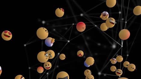 animation of emojis floating over network of connections moving on black background