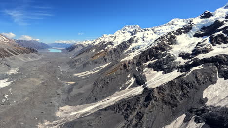 slowly flying towards the tasman lake, new zealand