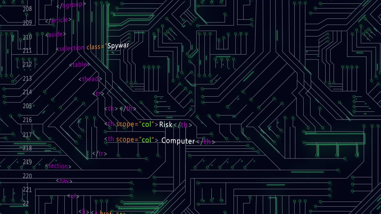 Animation of data processing on black background
