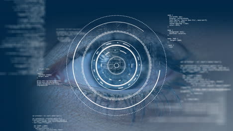 animation of financial data processing and scope scanning over eye